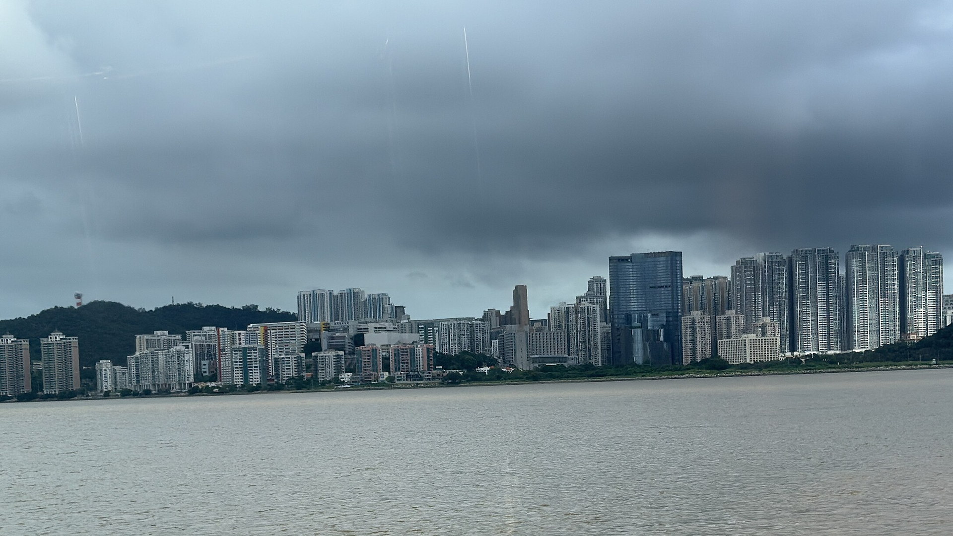 Taipa Island skyline across the water in Macau